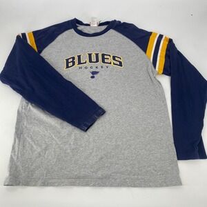 Mens‎ St Louis Blues Hockey Raglan Long Sleeve Shirt XL Gray Navy Yellow Stripes